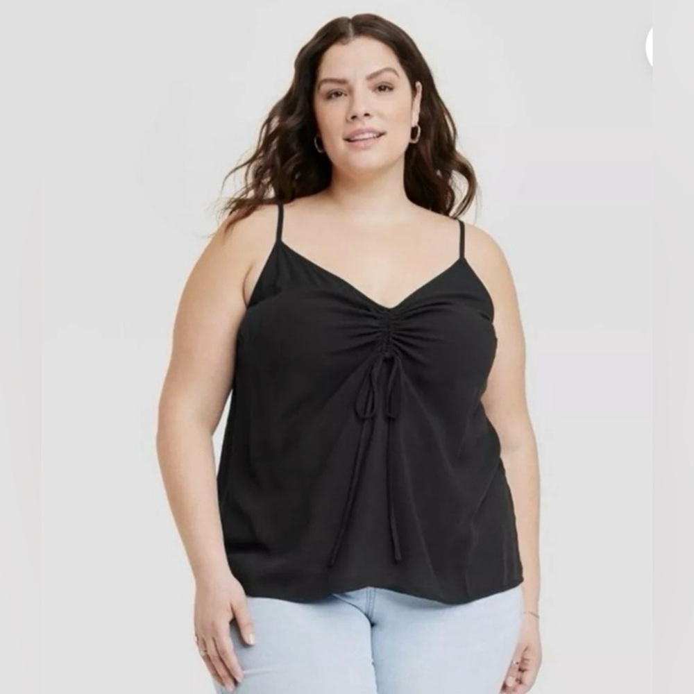 Women’s Ava & Viv Black Ruched Cinched Tie Front Tank Top 
2X
New with Tag